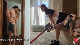 Slutty cleaning lady was fucked hard from the houseowner (ENGLISH SUBTITLES)