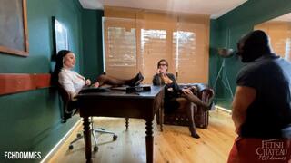 Foot worship in stockings for 2 Femdom Bosses - [FHD MOV]
