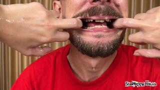 Extreme wet Drooling Video! Stepmom puts her perfect Hands in Dilon Mouth until he Gagging - Hands Covered in Saliva, Flirting Hands with a Man, Delicate thin Wrists, Natural short Nails on Fingers, Fingers Hands in Drool