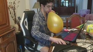 Looner Secretary Playing with balloons and jerking off