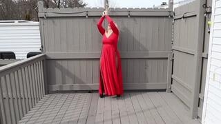 Vivica Outdoor Bondage in Red Dress Exposed Boobs Gag Drooling SDmp4