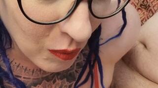 Sucking and stroking his hard cock