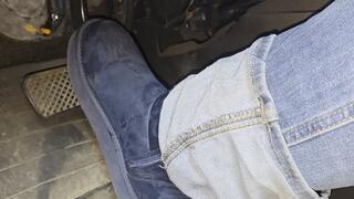 Driving in blue mini Uggs
