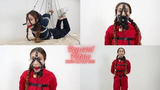 Rey gag test and ratchet pulleys with Fotoro - 1080p - harness gag, ballgag, hogtied, suspended, leather harness, try on ballgags, leather body harness, belt, bite gag, metal padlocks, jeans, red jumpsuite, elbows bondage, on screen tying and gaggin