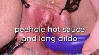 peehole hot sauce and long dildo