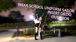 HA16 Wear school uniform sailor insert dildo in public