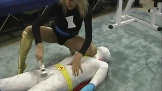 Atomic Man Vs Black Widow,, Vibed to A Full Blown Orgasm In His Spandex