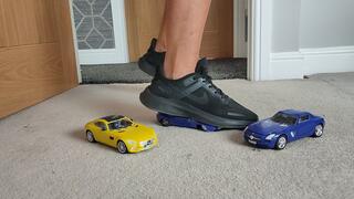 Requested clip Nikkichick crushes 3 exotic toy cars in Nike trainers Giantess toy cars crush