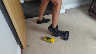 Requested clip Nikkichick crushes 3 exotic toy cars in Nike trainers Giantess toy cars crush high right view