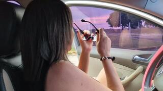 Katherine driving on sexy pink heels