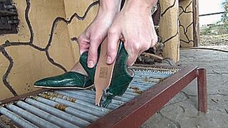 shoes in a metal trap