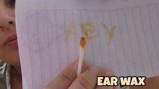 Earwax Q-Tip Extraction Close-Up – Massive Ear Wax Build-Up, Writing Name on Paper with Real Cerumen, Painful Dig