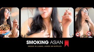 Smoking Asian MILF: Playing with Ashtray and Teasing a Voyeur With My Smokey Nipples