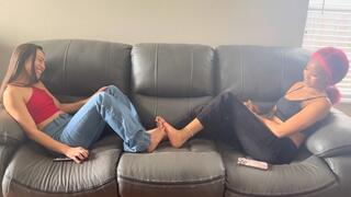 Natasha Ty & Reina Rain Play Barefoot Couch Footsies | Ebony Toes | Asian Soles