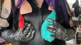 girl in latex and gloves b2p red balloon