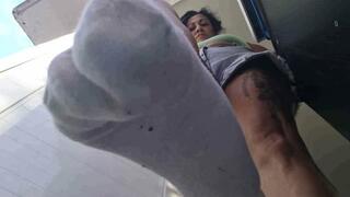 Saturday SockPlay Giantess towers over you in Sweaty White Short Socks and jean shorts Sitting on you and putting her sweaty dirty smelly socks in your face avi