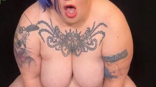 Riding a giant dildo and Moans