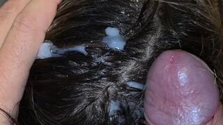 Massive Cumshot Soaks Her Long Hair – POV Hairjob (Real Italian Couple)