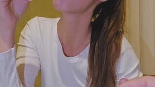 Rough throatfuck while begging for a cigarette and ashed on while sucking cock and being ass fingered