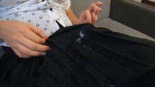 Teasing by sexy legs pleated skirt and cumshot ff