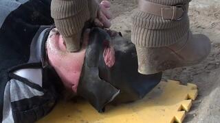 50+ hard heel stomps in the slave's mouth