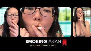 Wet Smoking Asian MILF: Post-swim Cigarette Smoking Tease