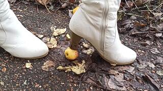 White boots crush fruit and ice