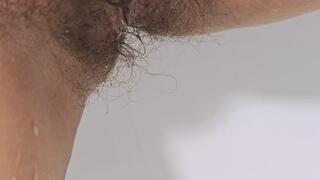 Pee in the bathtub - Hairy Pussy Close-up