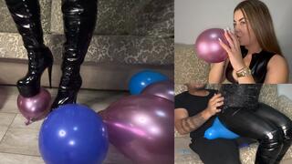 100 BALLOONS CRUSHED! Leather Butt Pop & Boots Goddess EXPLODING in MALE - 1080 HD