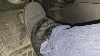 Driving in black fur boots