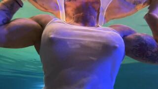 Underwater Muscle MILF: Wet White Tank, Thong, Jerk Off And Explode For Me