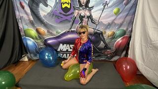Evil-Lyn2912 as Harley Quinn pops 6 big Balloons by sit2pop, bite2pop & lay2pop