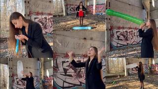 Pop 2 long balloons and 1 condom (custom video)