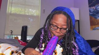 ebony raven sucking and riding monster cock