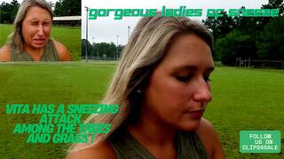 GORGEOUS LADIES OF SNEEZE! VITA'S INTENSE ALLERGY ATTACK IN THE MEADOWS! NATURE MAKE HER REACT WITH SNEEZES! MP4 VERSION
