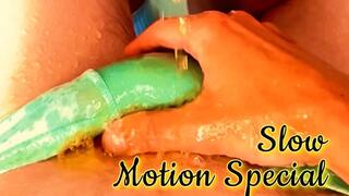 (POV) She pisses right on your cock in this tight cute slip (silent slow motion special)