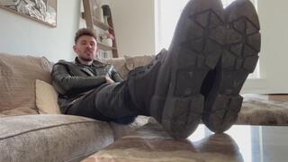 Sweaty Leather Boots and Foot Worship Cum Countdown