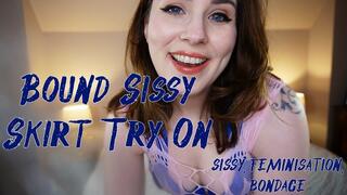 Bound Sissy Skirt Try-On - feminisation, bondage, cling film, miniskirts, Larah Sky