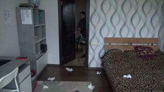 cleaning in black socks