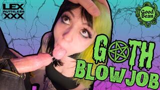 Goth Bimbo with Big Fake Tits gives sloppy blowjob and tit job | Cum on Tits