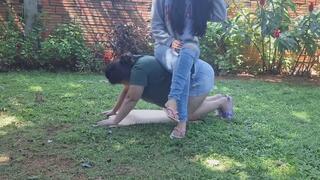 My friend, the skinny one, uses me as a human piece of furniture.