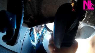 Driving in nude pantyhose camera under the gas pedal