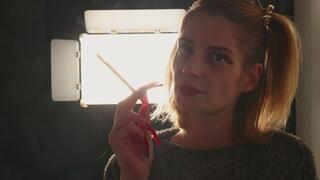 Eve’s Ultra-Long Cigarette & Extra-Long Red Nails Smoking Tease