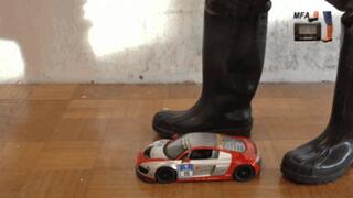 RC Car and wooden floor under my spike Wellies