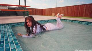 Yesenia Gets Wet in White Jeans, Blouse and Heels