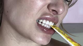 Close Up Bite Fetish - Teeth + Bright Gloss