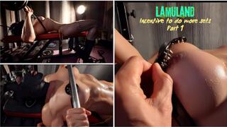 Atomic Girl has a Hard chest workout on the Bench Press - Muscle Girl BDSM Training for Belly BellyButton ABS Fetish Lovers