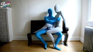 Zentai Duo (Mr Blue has a hard-on)