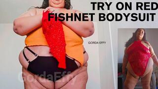 Try On a Red Fishnet Bodysuit