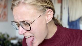 Sick person using a tongue scraper - SO MUCH SPIT